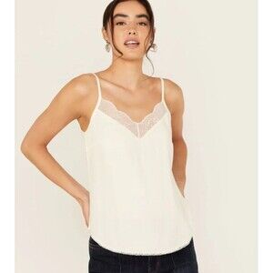 Idyllwind Randa Lace Trim Cami MED Creme Tank Top Western Boho 100% Cotton Y2K